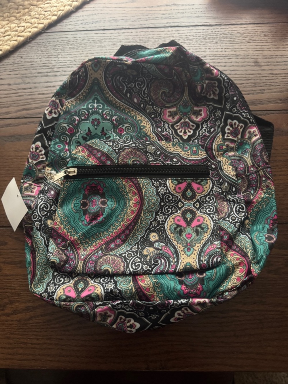Paisley Print Women's Backpack - Black, Teal & Pink